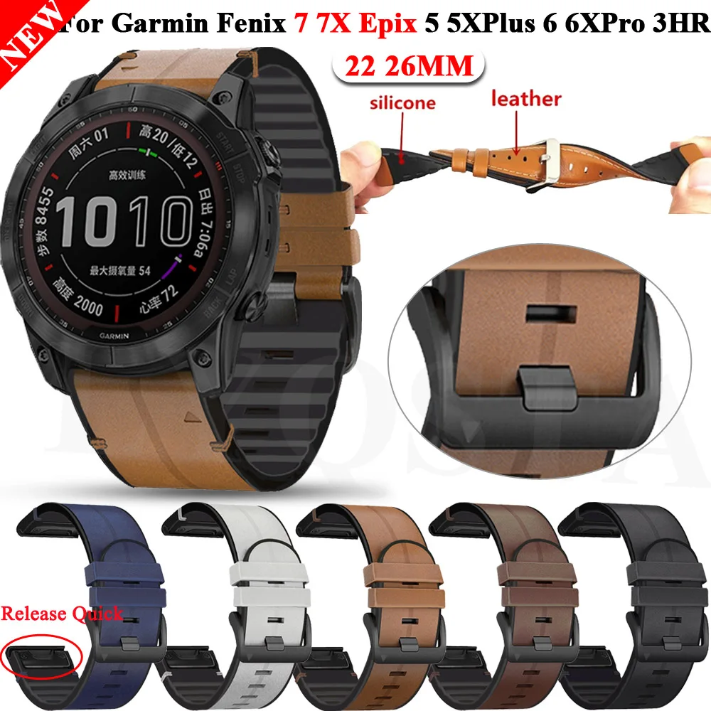 Correa de cuero de silicona para reloj inteligente Garmin Fenix, 22mm,  26mm, 7, 7X, 6X, 6Pro, 5X, 5Plus, 935, Epix Gen 2, QuickFit