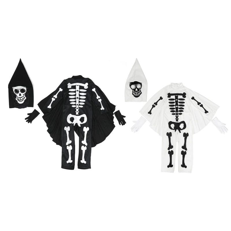 

634C Kids Fancy Dress up Cosplay Party Bodysuit Role Play Jumpsuit Kids Halloween Costumes Scary Skeleton Costumes for Kids