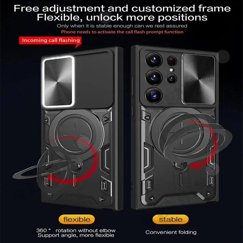 Dėklas, skirtas Samsung S24 S23 S22 S21 Ultra Plus A55 A35 A15 A34 A14 Magnetiškai besisukantis stumdomas fotoaparatas 360 pasukamas stovo korpuso dangtelis_voghion.com