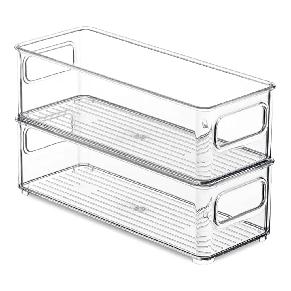 Refrigerator Organizer Bins 4pcs Stackable Clear Plastic Organizers Handles  Fridge Pantry Kitchen Cabinet Food Storage Container - AliExpress