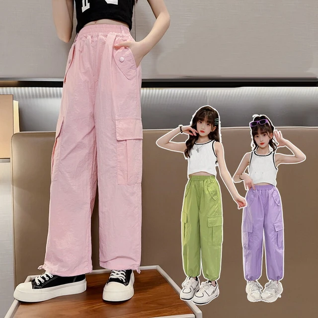 Girls Cargo Trousers Spring Fashion Teen Oversize Pants With Belt Pockets  Harajuku Vintage Loose Straight Summer Kids Clothes - AliExpress