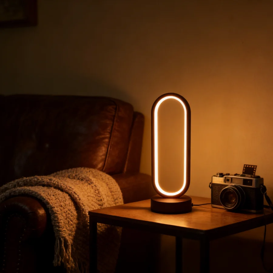 1개의 세련된 수직 타원형 LED 테이블 램프, 침실, 거실 및 홈 오피스용 USB 전원 조절 가능 침대 옆 야간 조명