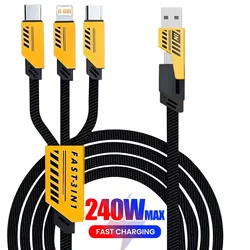 240W Multi - Port Fast Charging Cable with Micro USB and Type C Connectors - 1.2m (Black)