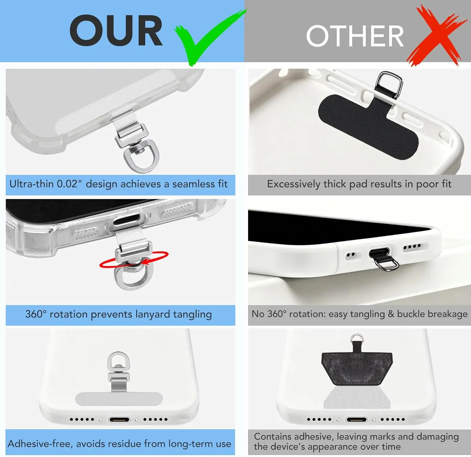 Rotating Stainless Steel Phone Tether Tab with Universal Holder Adapter