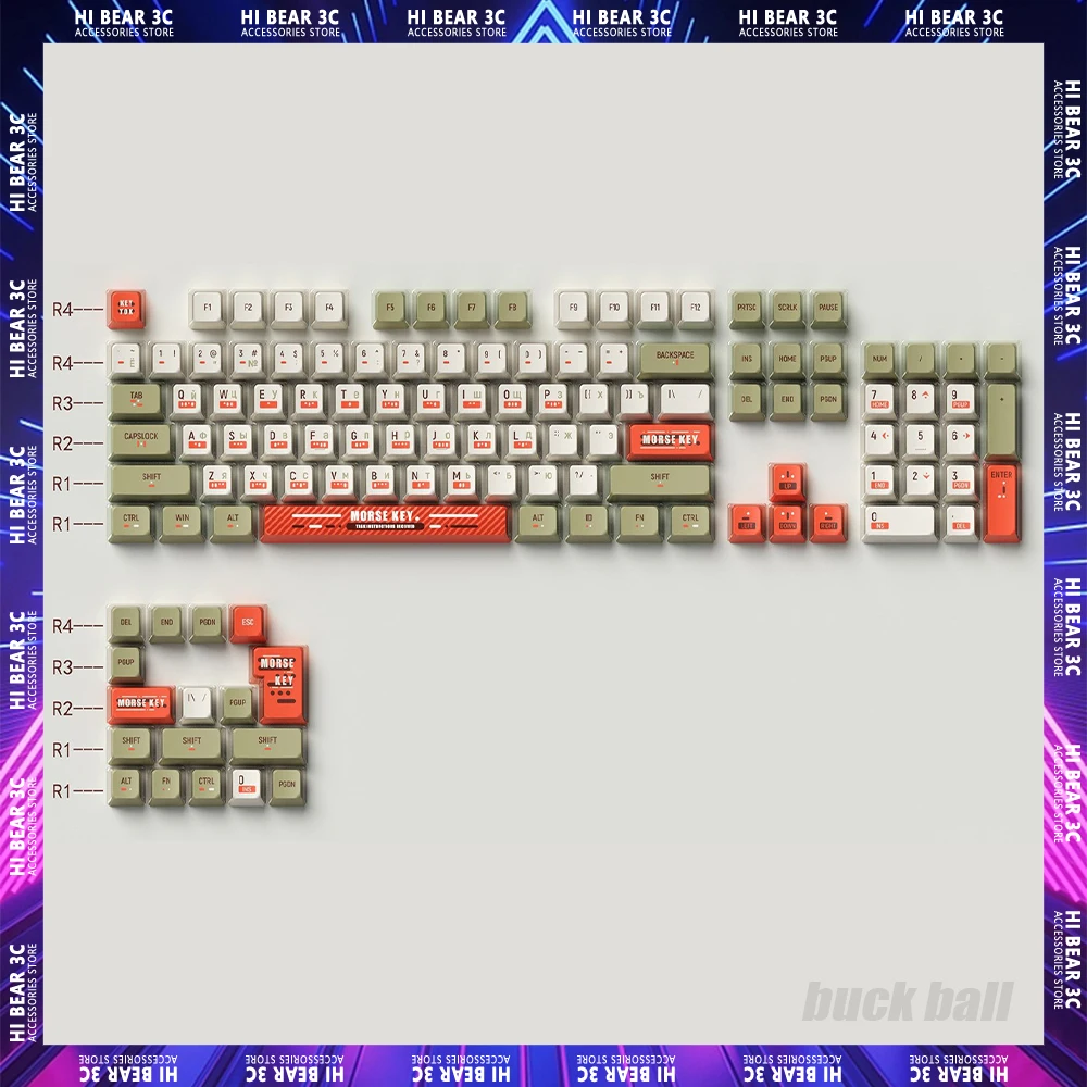 

Key Tok Morse Code Keycaps Light Transmission Sublimation 121 Key PBT Keycap Mechanical Keyboard Keycaps Set Gamer Accessories