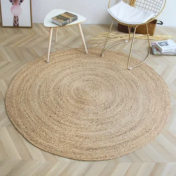 Japan Style Rattan Round Carpets For Living Room Bedroom Kitchen Decor Straw Plants Fiber Mat Rugs Hand Woven Anti-slip Mats 2