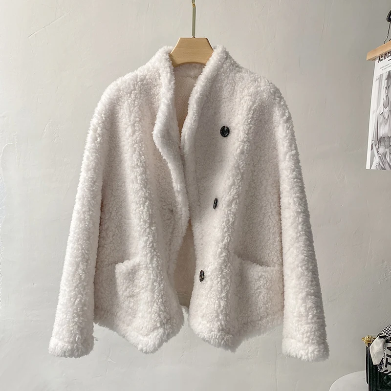 

Autumn and Winter New Genuine Wool Sheep Fleece Coat Composite Leather and Wool Integrated Lamb Fur Grass Fur Coat Women's Short