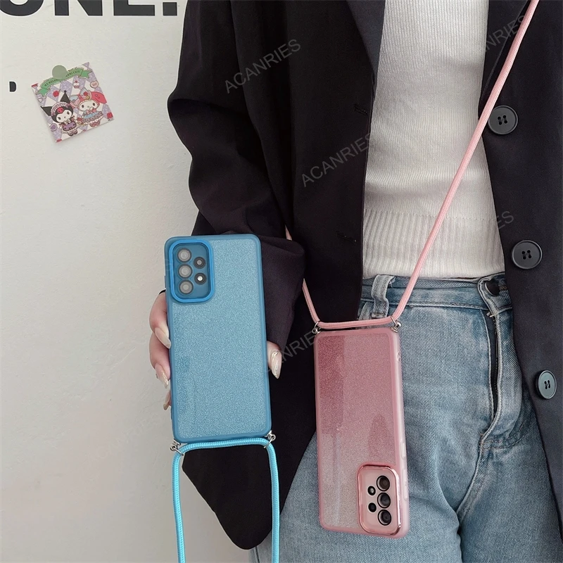Glitter Silicone Clear Crossbody Lanyard Phone Case