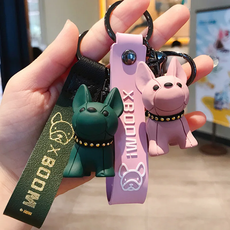 

Men's Car Punk French Bulldog Keychain PU Leather Dog Keychains Fashion for Women Bag Pendant Jewelry Trinket Key Ring Key Chain