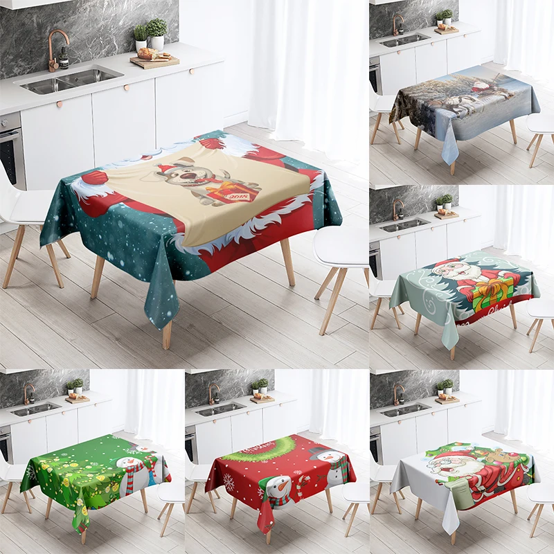 

Merry Christmas Decoration Waterproof Tablecloth Santa Claus Snowman Table New Year Home