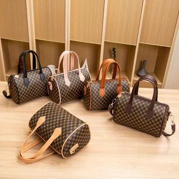 Vintage contrasting color printed handbag Boston women's bag mobile phone bag shoulder cross pillow bag 1