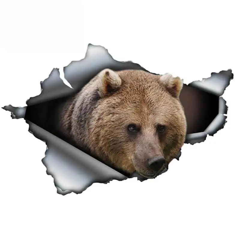 

Brown Bear Car Sticker Torn Metal Decal Reflective Stickers Waterproof 3D Car Styling Grizzly Car Decal 13cm*8.5cm