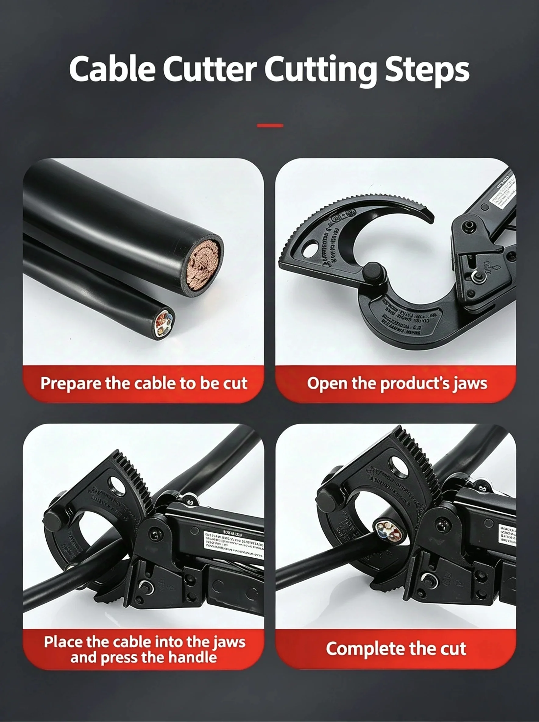 전문가용 라쳇 케이블 커터, 최대 400mm²의 구리/알루미늄 케이블용 헤비듀티 와이어 절단 도구, 라칭 플라이어