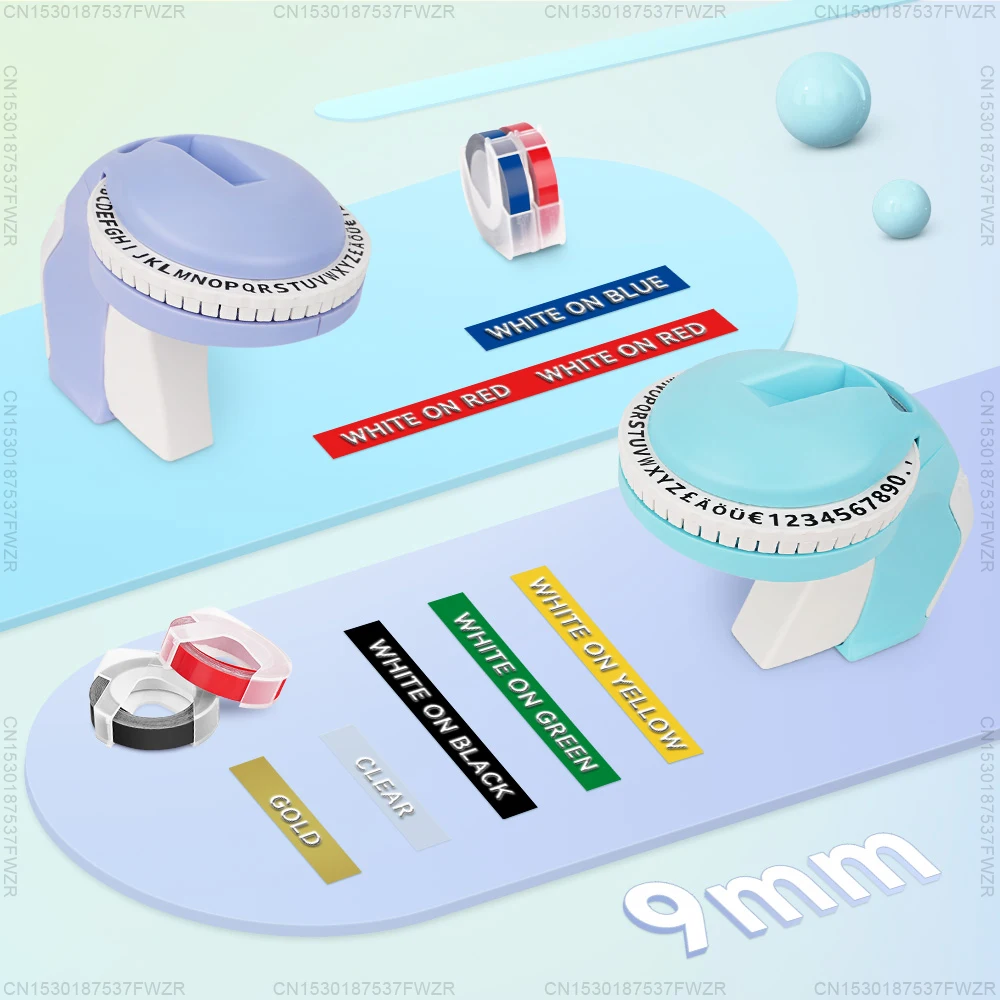 Dymo 12965 수동 라벨 프린터 12965 Dymo 3D 엠보싱 라벨 메이커 b90 Dymo 9mm 라벨 테이프 용 DIY 자체 접착 라벨 스티커