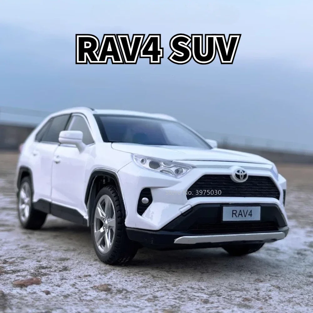 

1/24 Scale Alloy Car Model Toy RAV4 SUV Metal Diecast Simulation Off Road Vehicle Sound Light Pull Back Decoration Toys for Boys