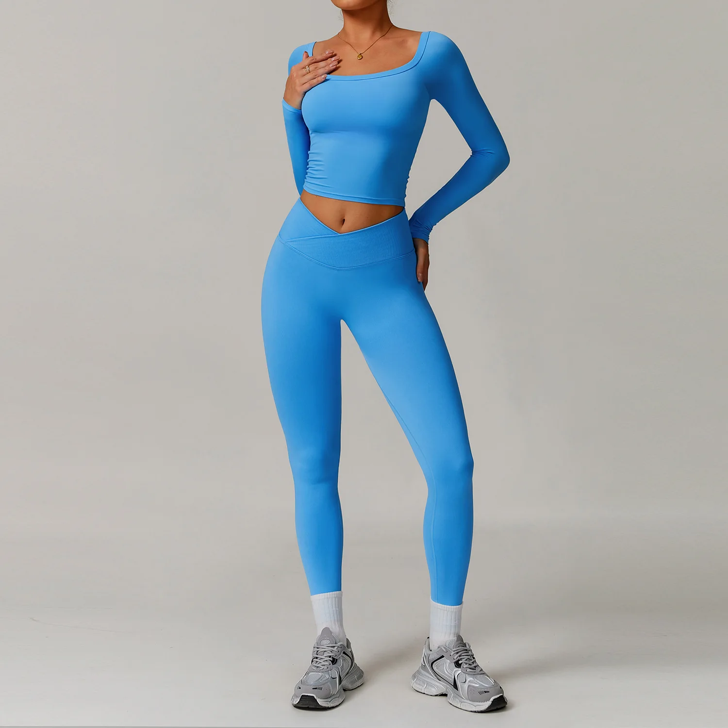 Yoga Set Sports Set Gym Workout Set Sportswear Set Fitness Set Sports Bra Set Yoga Pants Set Women Tracksuit 2 Pieces Workout Sportswear Gym Clothing Long Sleeve Crop Top High Waist Leggings