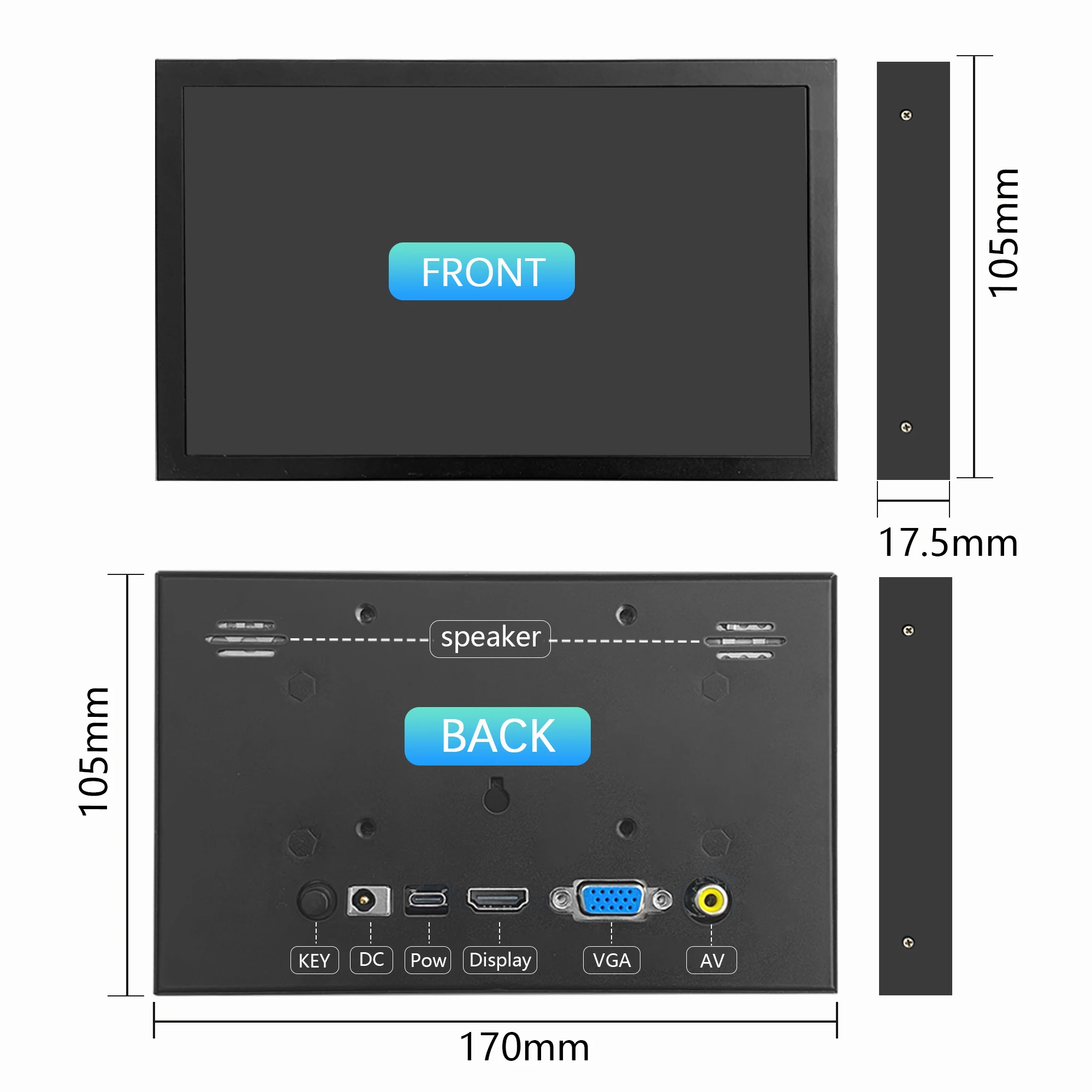 AV/DC/HD/VGA 다중 인터페이스 디스플레이 PI3 Pi4 AIDA64 스위치용 7인치 pc 두 번째 화면 라즈베리 파이 디스플레이