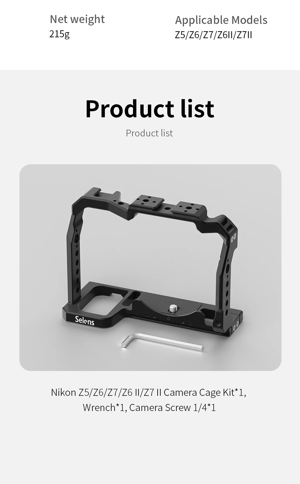Camera Cage with Multiple Expansion Holes for Universal DSLR Nikon Z5/Z6/Z7/Z6 I