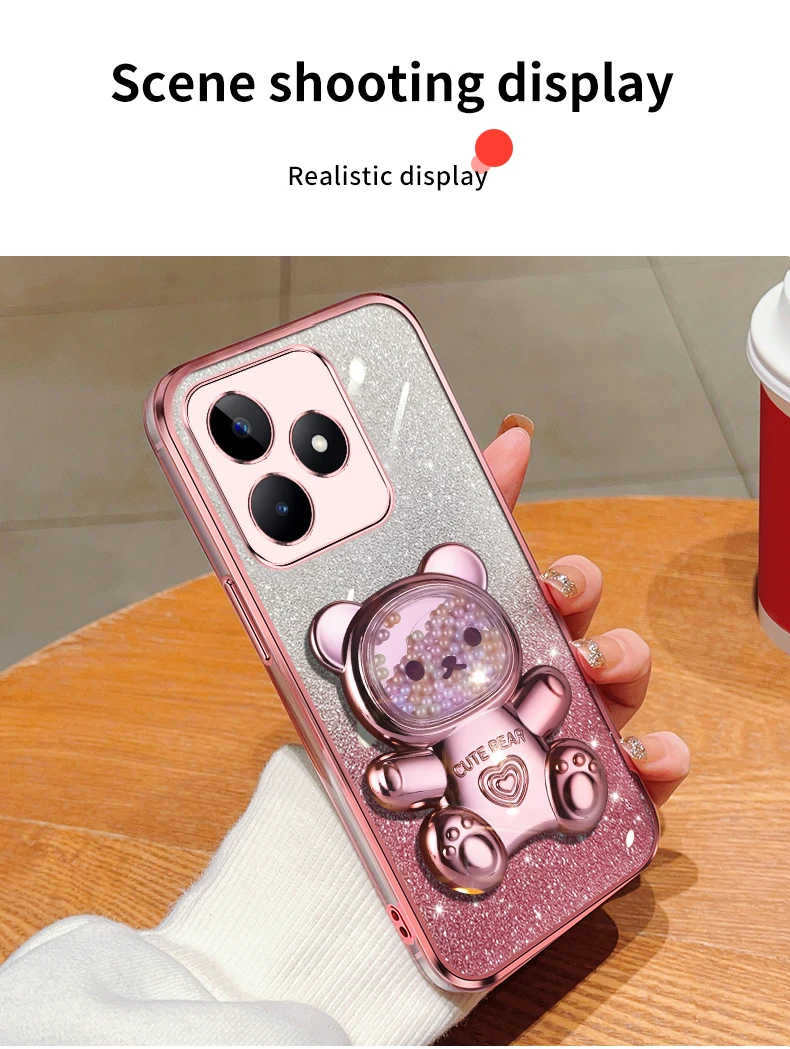 Coque de téléphone avec support à paillettes, ours mouvant, C 53 15 55 35, pour Oppo Realme C55 C53 C11 C31 C35 C17 C20 C30 C15, housse de support V_voghion.com