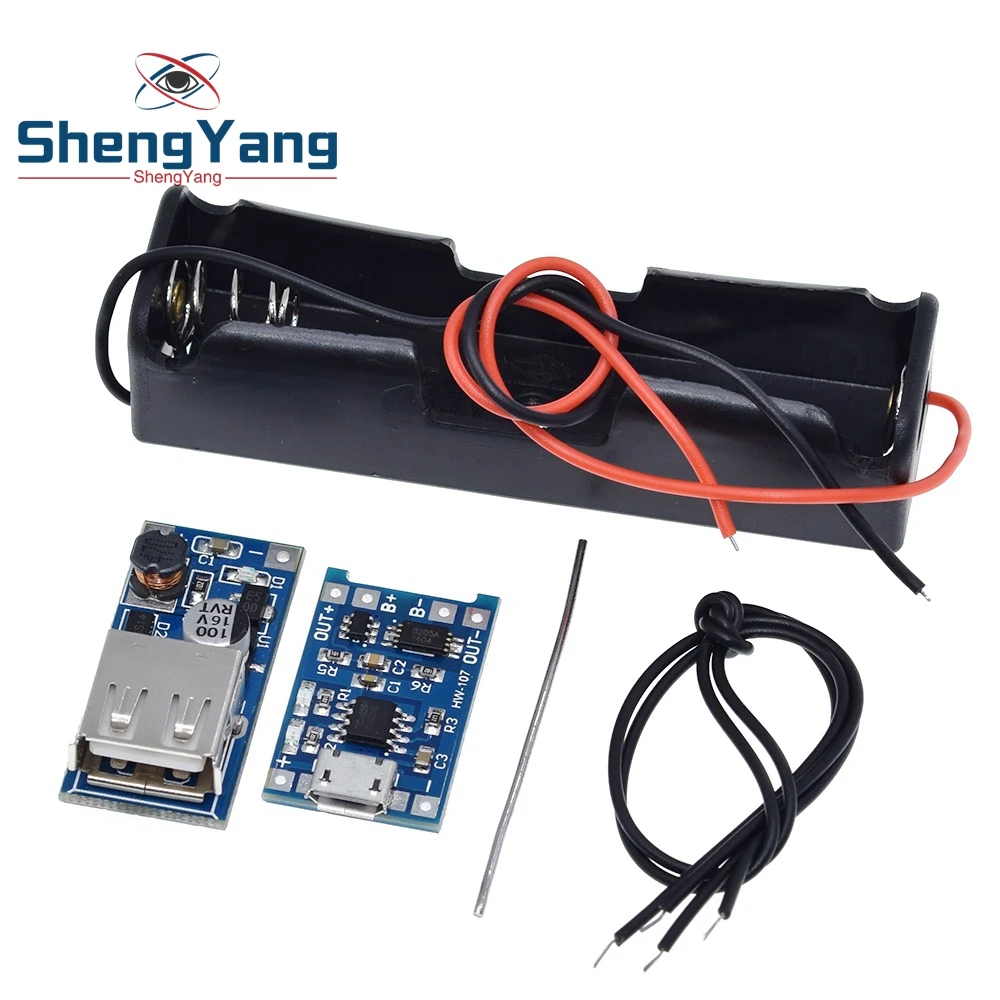 TZT 5V 1A 18650 TP4056 Lithium-Batterie-Ladegerät-Modul DIY-KIT + 1X18650-Batteriegehäuse + 5V 600MA USB Mobile Power Boost Board