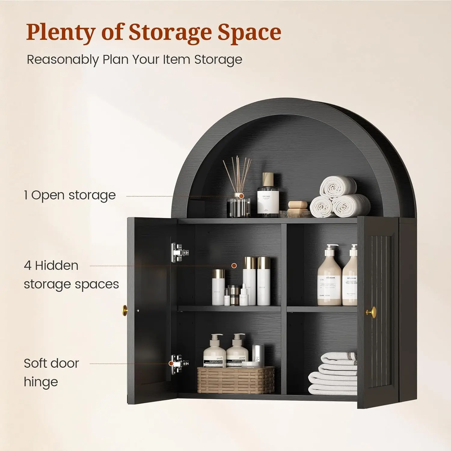 Bathroom Wall Cabinet, 23 x 30'' Over The Toilet Cabinet with Grille Door, Adjustable Shelf, Wall Mounted Cabinets