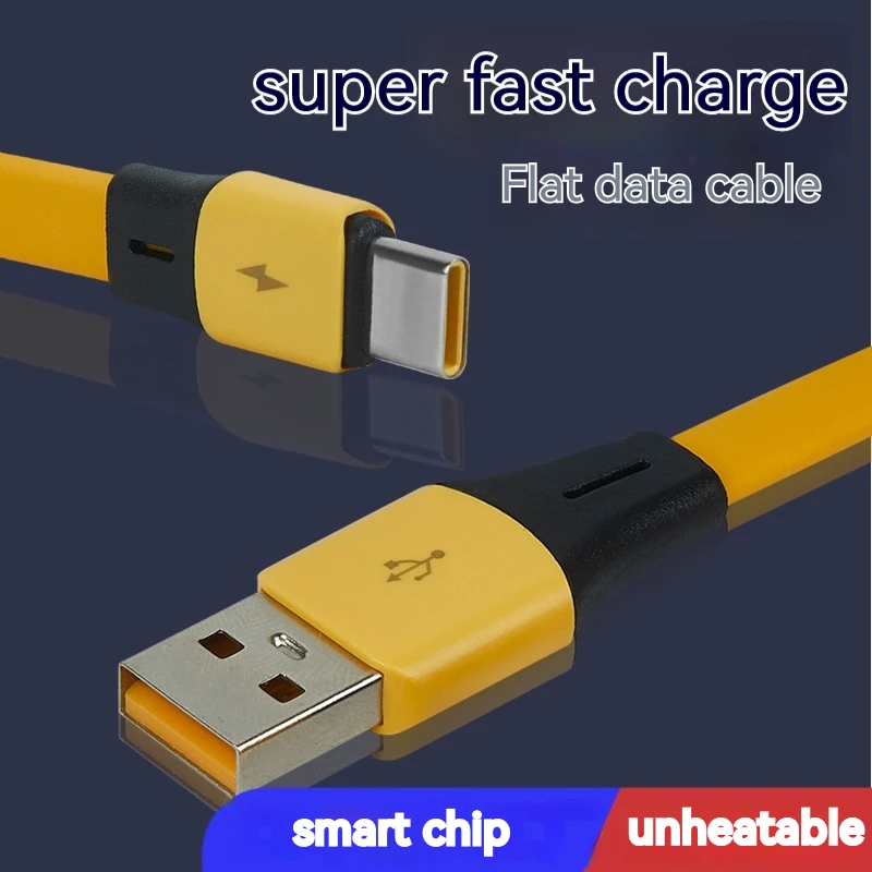 

Yellow Flat Usb C Cable 1M 2A Fast Charge Cheap and Wear-Resistant Micro Usb Cable for Iphone Xiaomi Samsung Android Phone