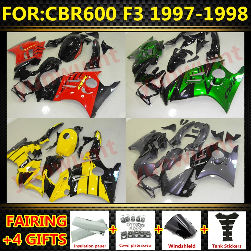 

NEW ABS Motorcycle Whole Fairings kit fit for CBR600 F3 CBR 600 F3 97 98 CBR600F3 1997 1998 bodywork full Fairing kits