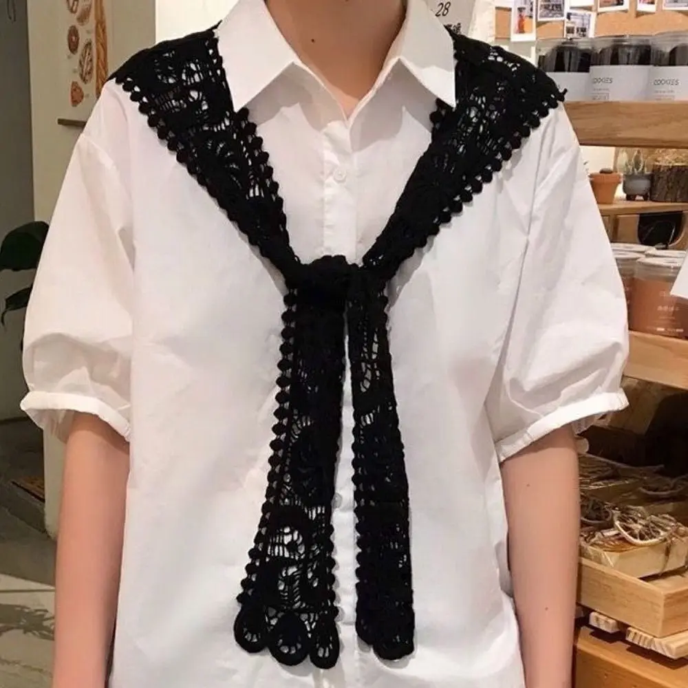 New Solid Color Knitted Shawl Keep Warm Blouse Shoulders Detachable Collar Lace Tie Wool Shawl Unisex