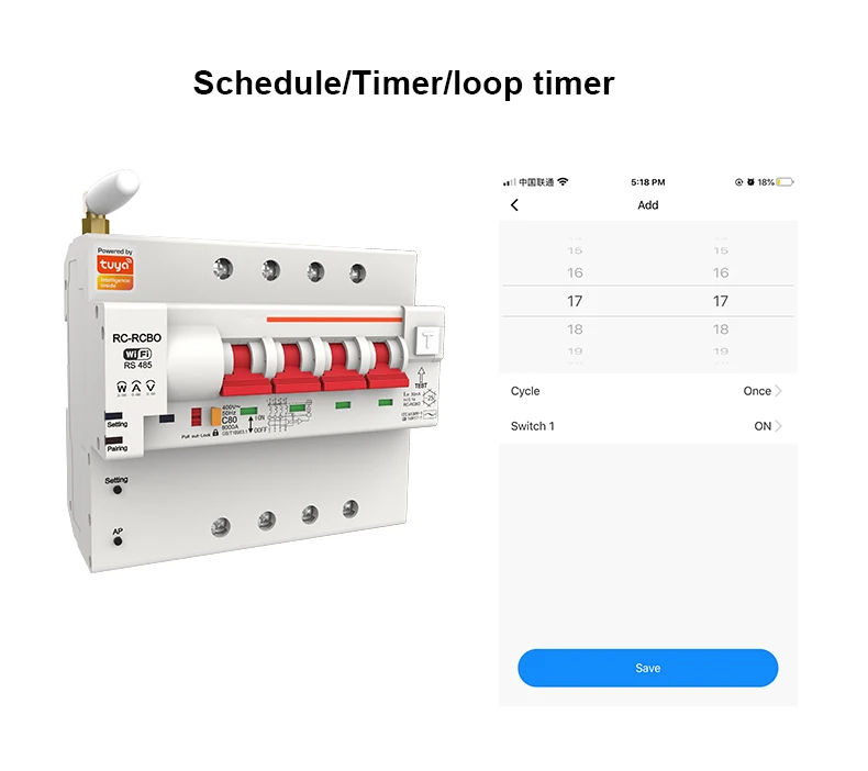 Tuya Smart Life APP RCBO Circuit Breaker with Power Monitoring 4P WiFi RCBO MCB