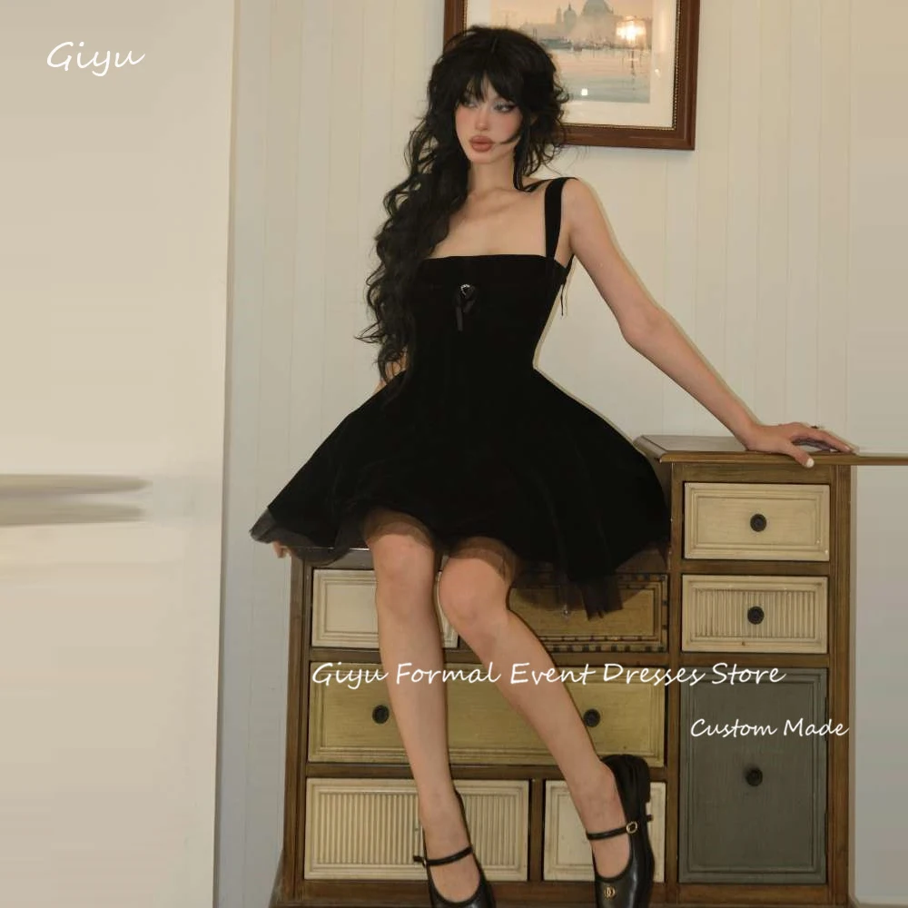 

Giyu Simple Black Mini Short Prom Party Dresses Straps Night Event Dress Club Formal Dress Cocktail Gowns Korea Photoshoot