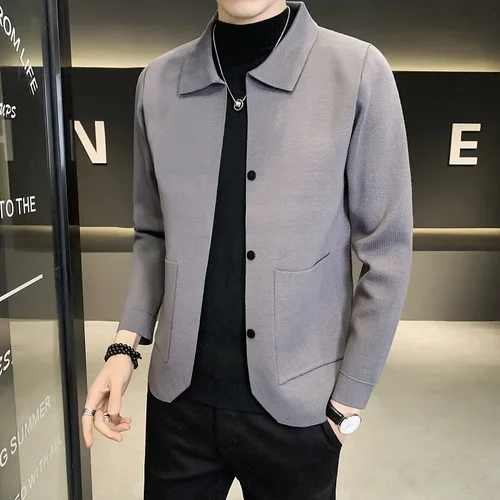 thumbnail image 1 of Nuevo cárdigan de punto de primavera para hombre, chaqueta informal, suéter de lana de color sólido, estilo traje pequeño, 1 of 5