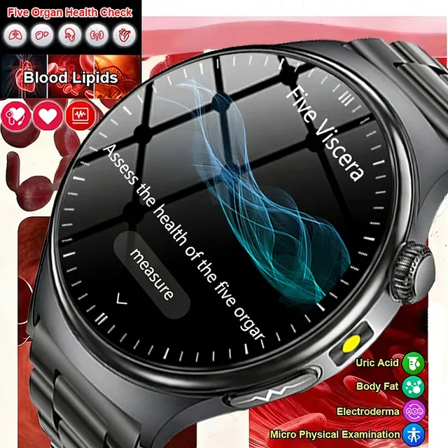 Nouvelle montre connectée ECG 2026 pour diagnostic précis, avec mesure de la graisse corporelle, de l'oxygène sanguin, de la tension artérielle, suivi de la santé et du sport, écran HD AMOLED, appels, pour hommes 1