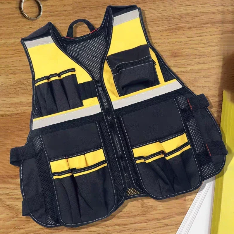 Multifunctional Tool Vest Electrician Tool Kit Reflective Work Clothes Portable Hardware Wrench Screwdriver Organizer Bag