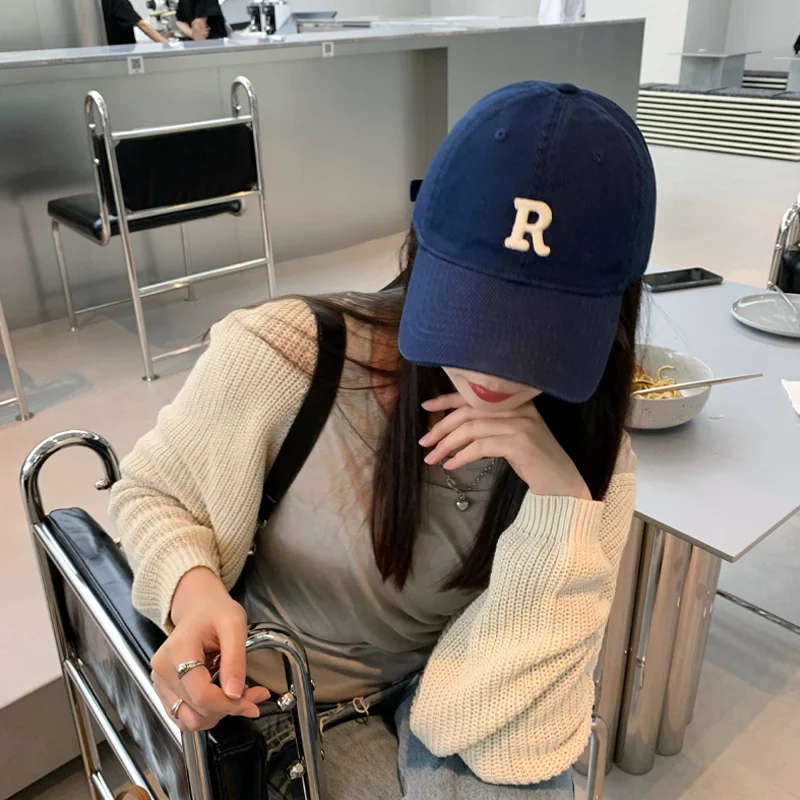 

Retro Letter R Embroidery Baseball Cap Women Men Cotton Adjustable Unisex Visor Cap Snapback Hat Casual Sun Hat Outdoor Dad Hats