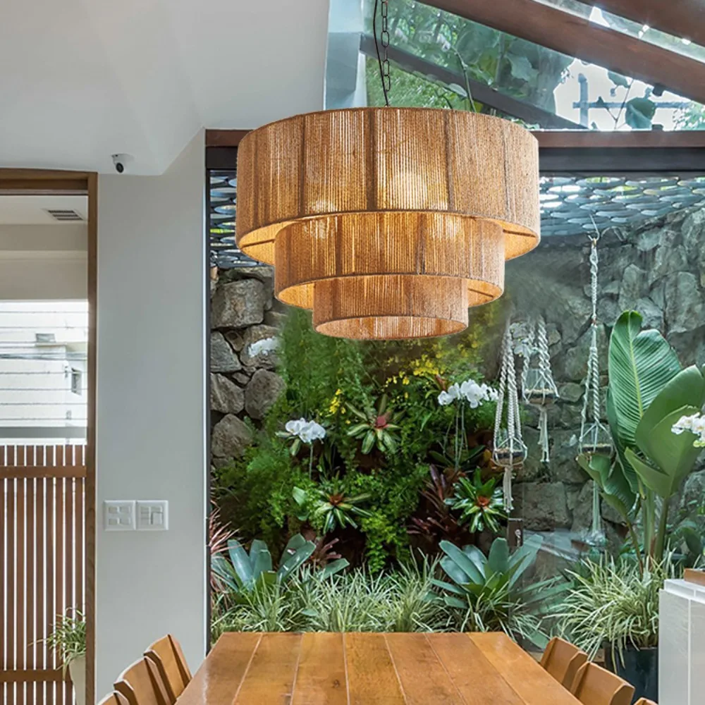 

Handmade Rattan Bohemian Retro Chandelier Creative Bedroom Kitchen Australia Style Country Style Decoration Pendant Lamps