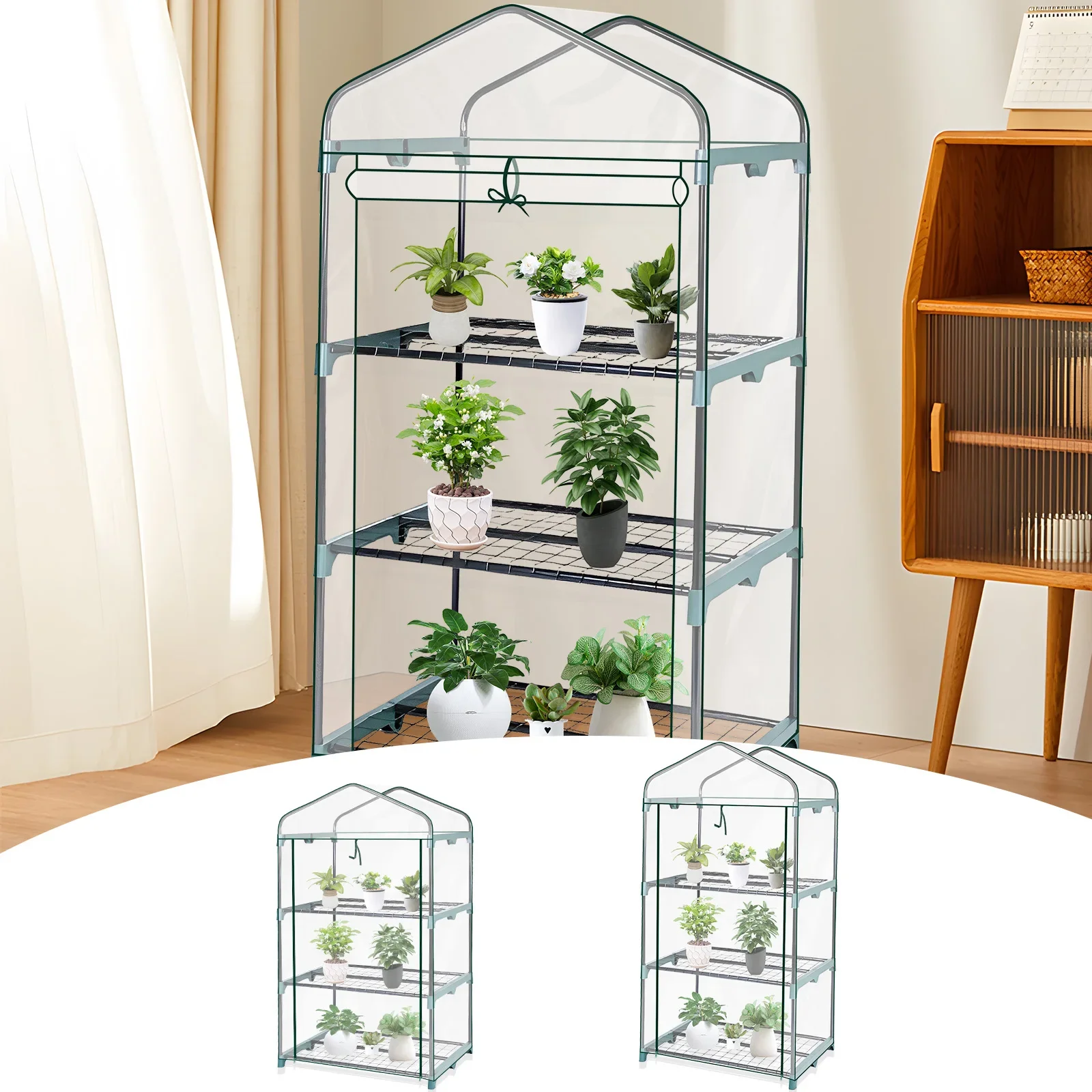 Four-Tier Walk-In Garden Greenhouse with Transparent Cover and Doors
