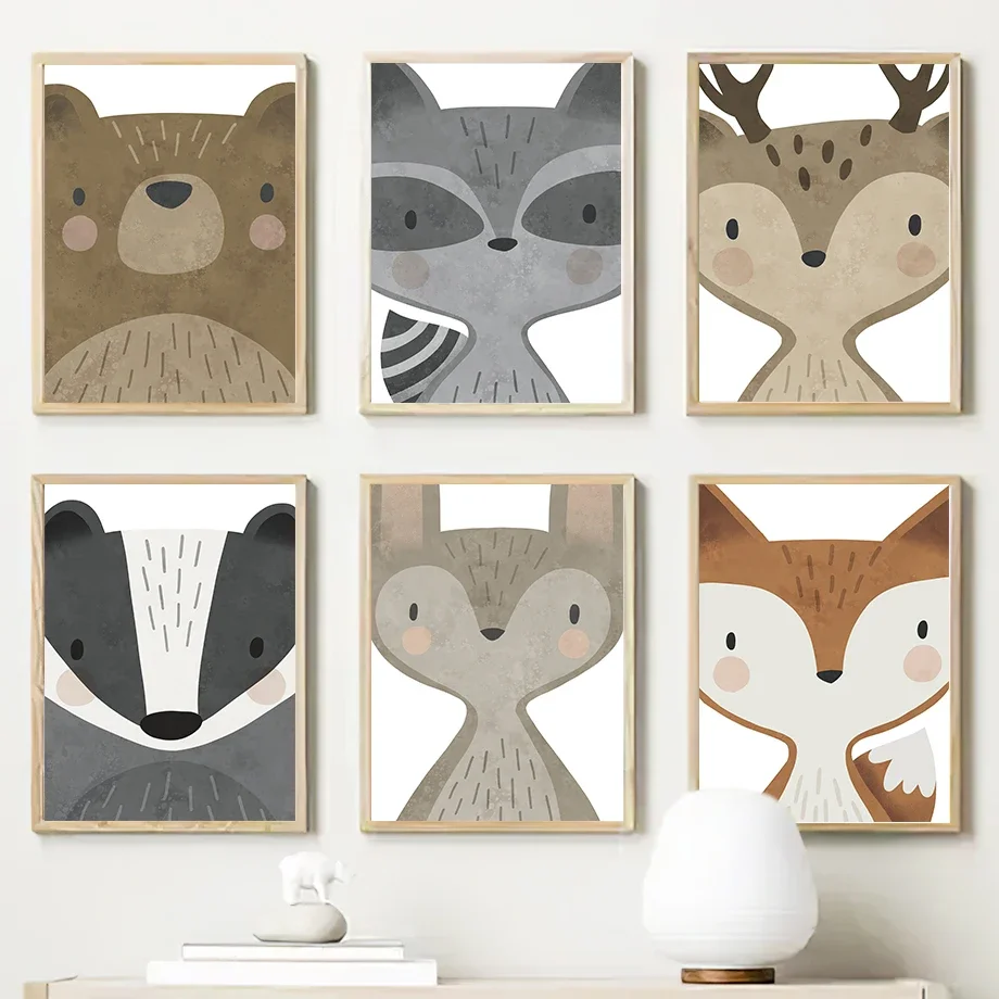 

Bear Raccoon Deer Fox Rabbit Animal Nursery Wall Art Canvas Painting Nordic Posters And Prints Wall Picture Baby Kids Room Decor