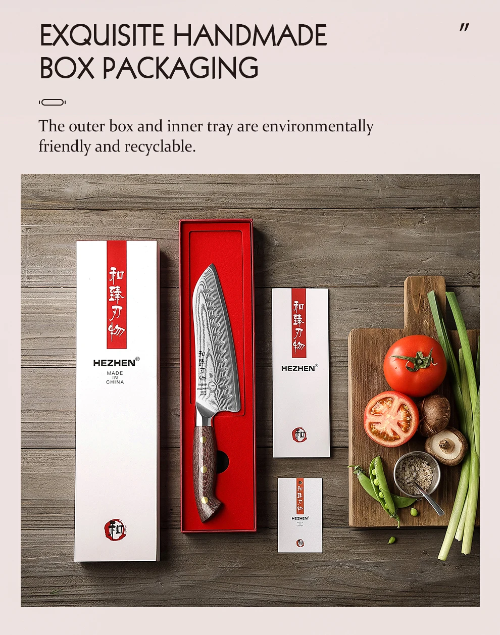 HEZHEN 7,3 Zoll Santokumesser mit Micarta-Griff, japanischer 67-lagiger Damaststahl, schönes Geschenkbox-Küchenmesser – Detail 9