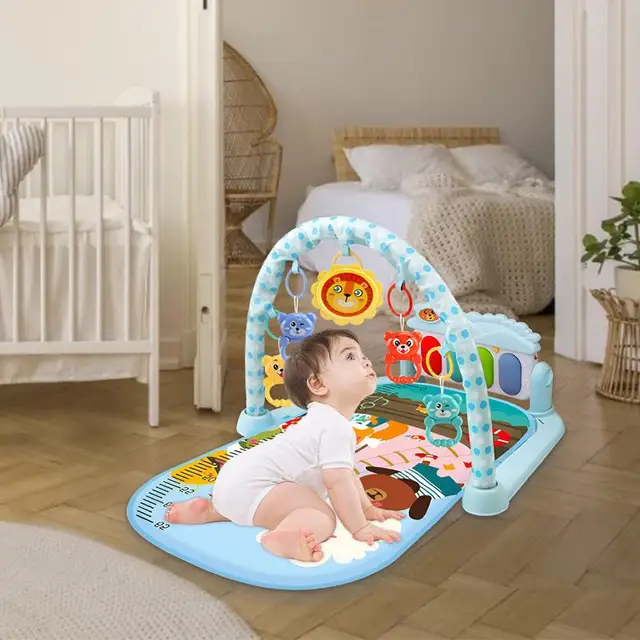 Kids Play Gym Mat Musical Activity Center with Lights Developmental Activity Gym Play Mat with Detachable Toys for Boys and 2