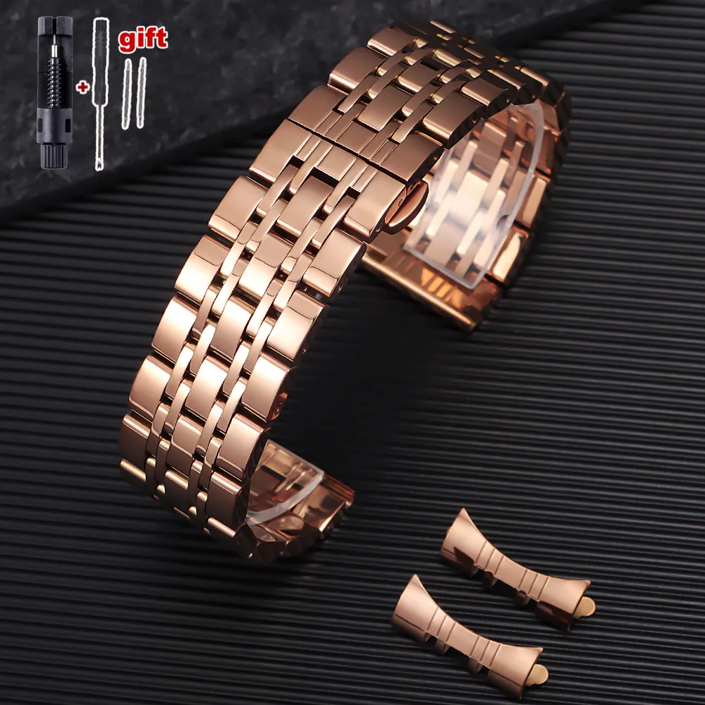 Curved Flat Solid Stainless Steel Watch Band - Multi-Size Options