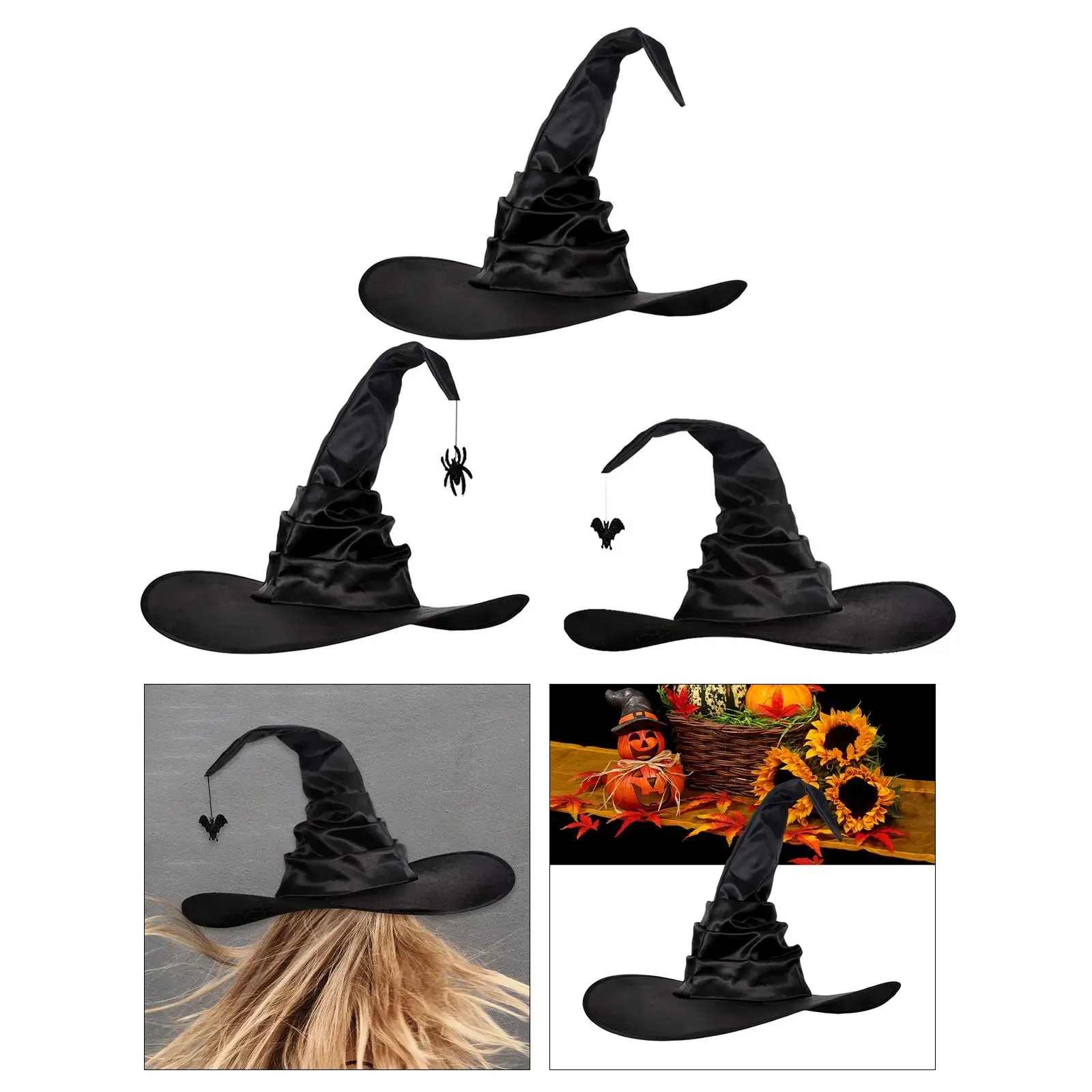 Cosplay Hat Modern Sorceress Hat Photo Props Black Character Wide Brim Witch Women Hat for Halloween Fancy Dress Masquerade Unisex Adult