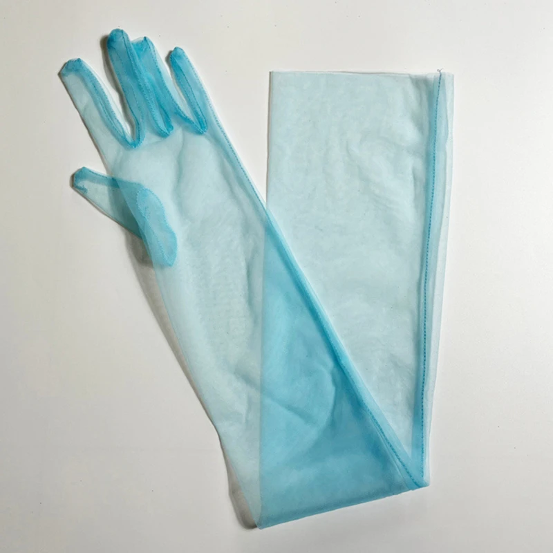 Long Sheer Tulle Wedding Gloves - Ultra Thin Stretchy Full Finger Mittens