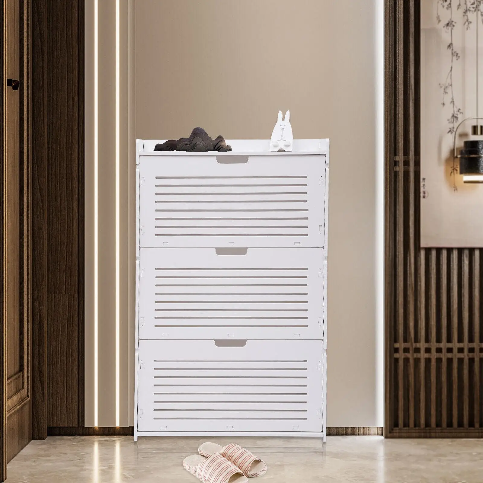 Flip-up Storage Shoe Cabinet Entryway Footwear Stand Rack with Concealed Handle