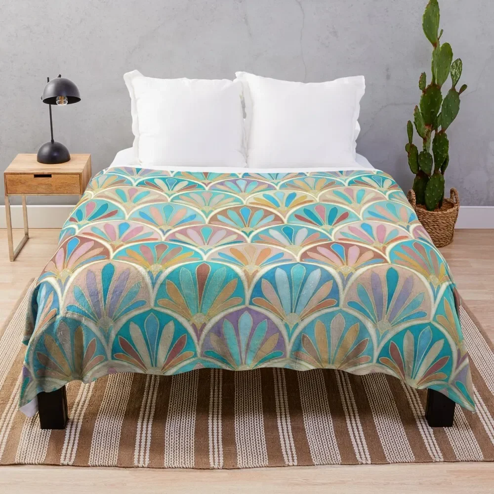

Vintage Twenties Art Deco Pastel Pattern Throw Blanket Flannel Fabric Camping blankets ands Blankets