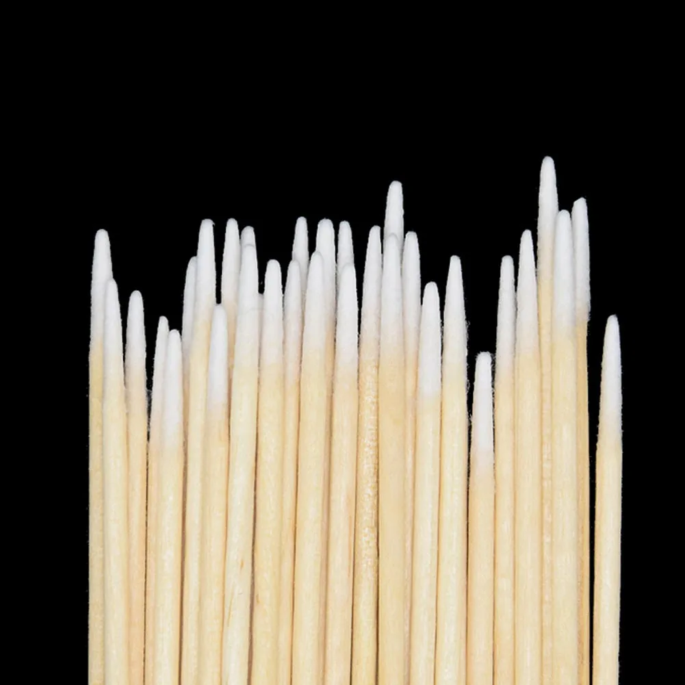 100/200pcs Disposable Sticks With Cotton On The Tip Pointed Wooden Cotton Buds Thin Head Cotton Swabs Makeup Tool Accessories 2
