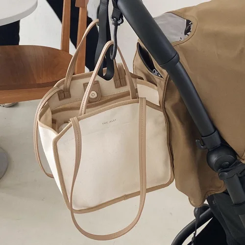 캔버스 엄마 숄더백 아기 기저귀 가방, 신생아 기저귀 정리 파우치, 아기 액세서리 유모차 토트백, 엄마 핸드백 2