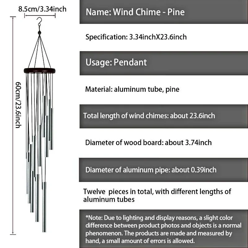 Rotating Solid Wood Aluminum Pipe Wind Chime Waterproof 12 Pipe Classic Matching Music Wind Chime Wall Hanging Decor Wind Chimes