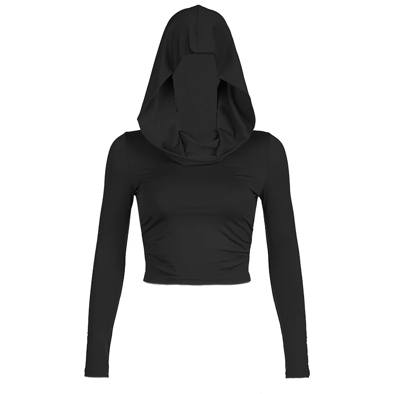New Spring and Autumn 2025 Fashion Women's Hooded Long Sleeve T-Shirt Elegant Slim Short Casual Solid Color Top