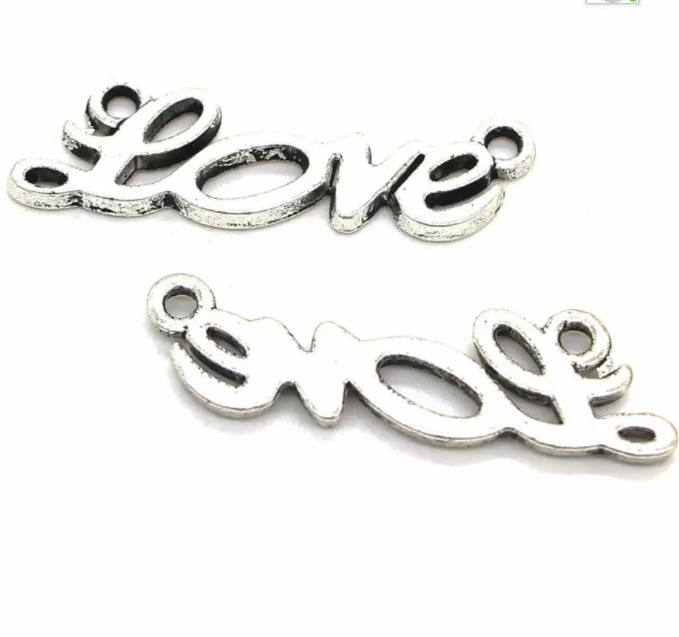 60pcs 33*10mm Antique Silver Color Love Charms For Jewelry Making F0518