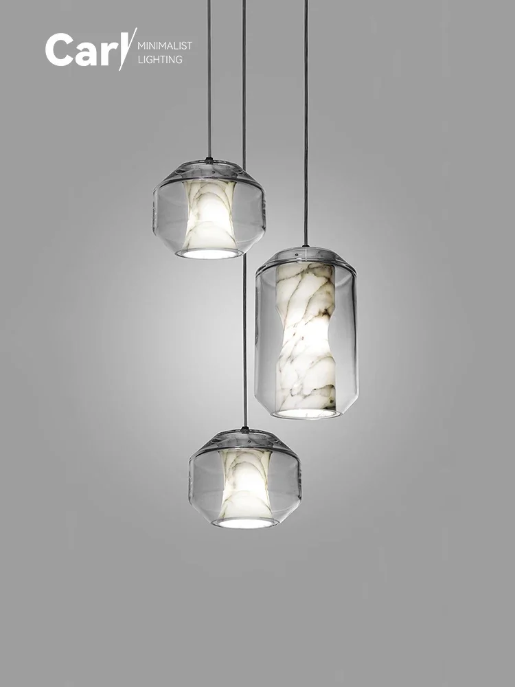 Modern Minimalist Living Room Dining Room Marble Glass Chandelier Creative Indoor Bedroom Bedside Stairs Ceiling Lamp 2